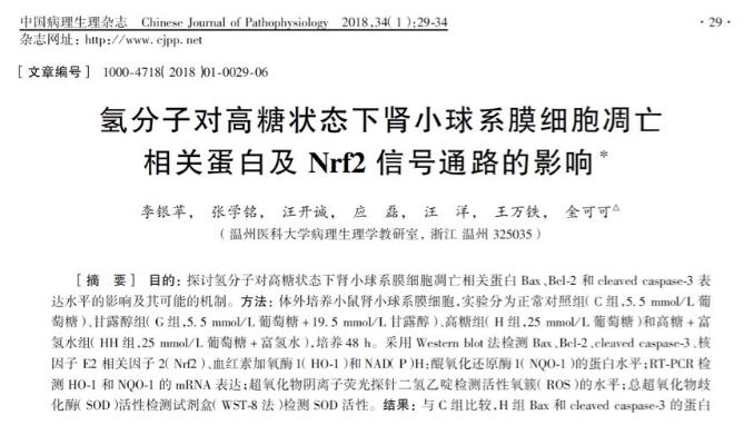 氢气改善糖尿病肾病的细胞学研究